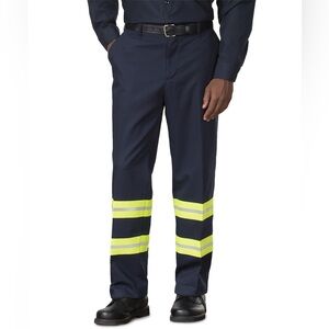 Men's High-Visibility Navy Work Pants with Yellow Reflective Stripes